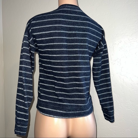Lucky Brand Ladies Navy & White Striped Lace Up Pullover Sweatshirt sz S - Picture 4 of 6